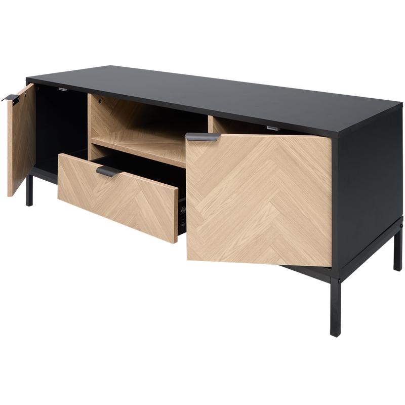 Herringbone TV unit - with open doors and drawer