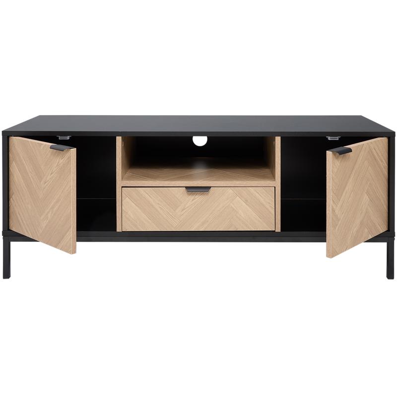 Herringbone TV unit with open doors