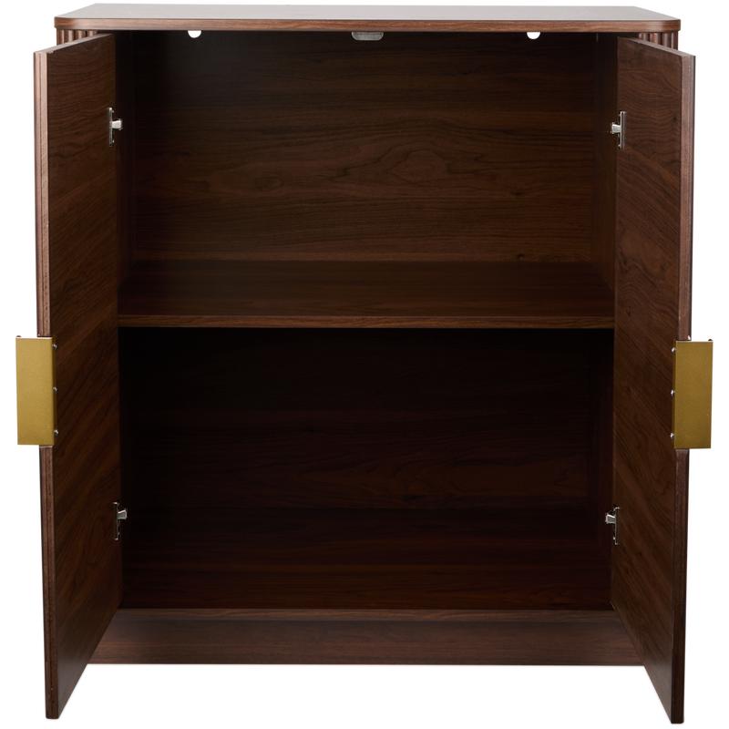 Ribbed design walnut sideboard - both doors open