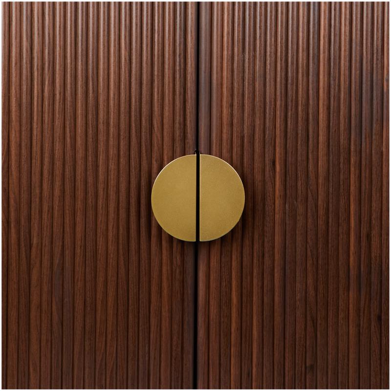 Ribbed design walnut sideboard - close-up of doors