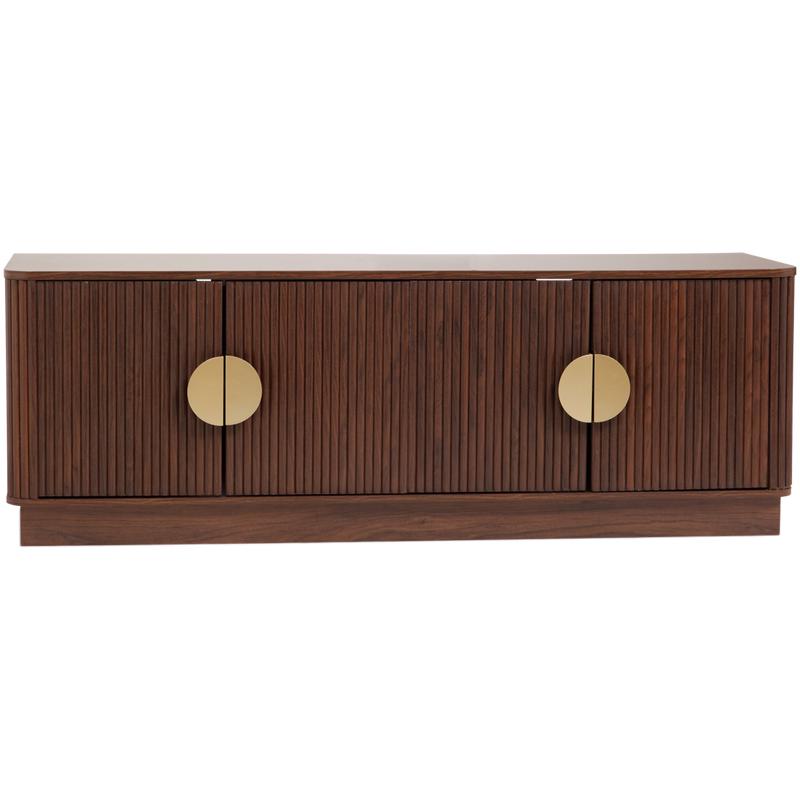 Ribbed design walnut TV cabinet - front view