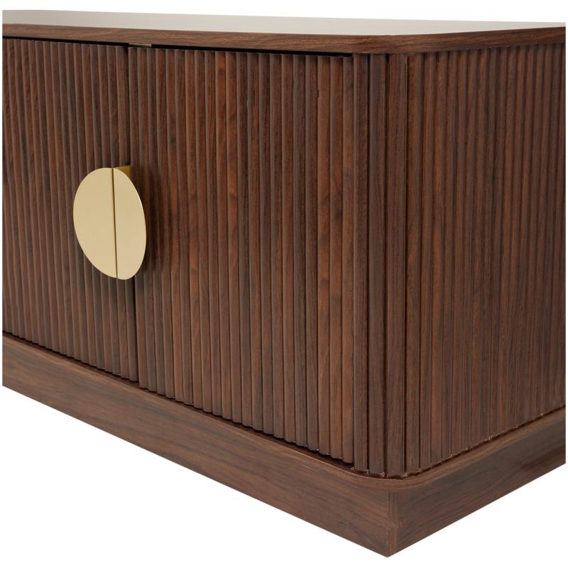 Ribbed design walnut TV cabinet - close-up of ribbed design
