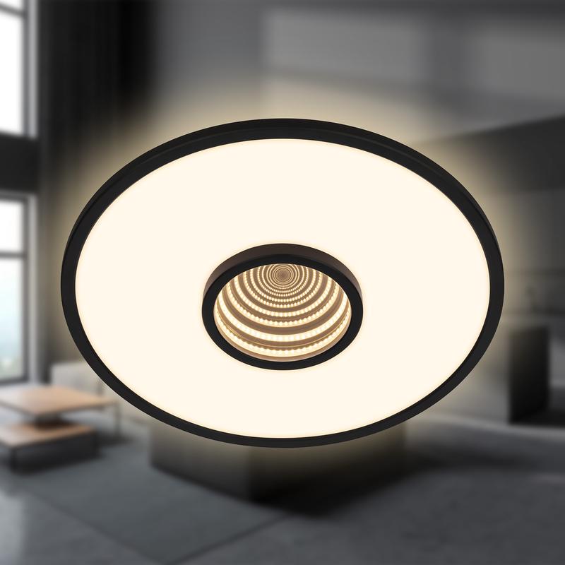 Round LED infinity tunnel ceiling light - black - backlight