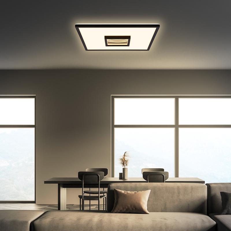 Square LED infinity ceiling light - black - living room lifestyle image