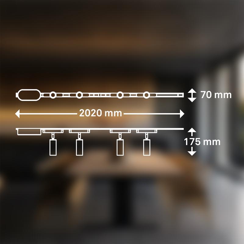 Track lighting with 4 spotlights - black - dimensions