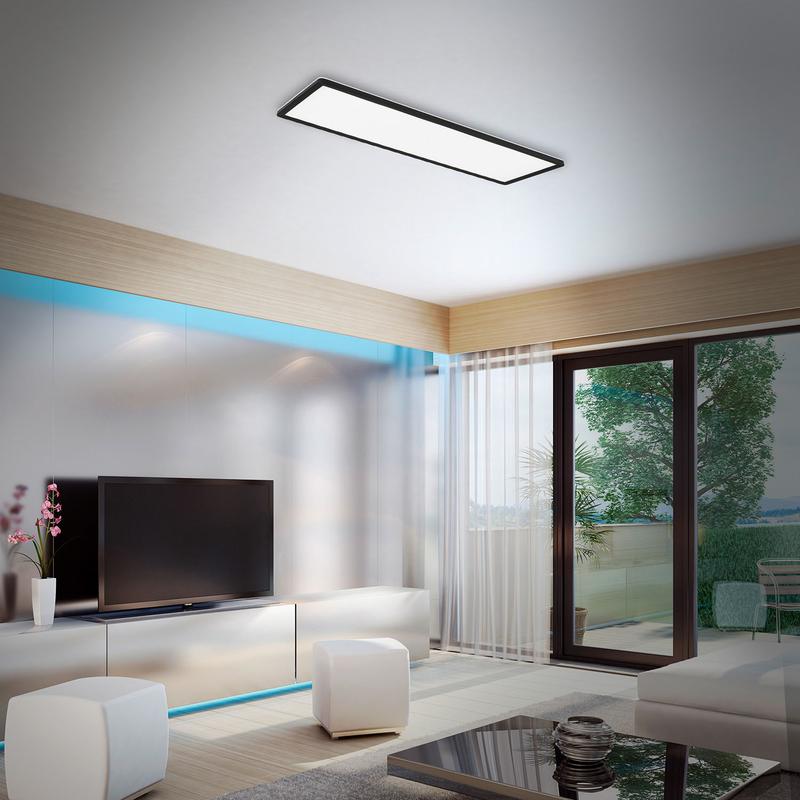 De Ultra platte CCT-plafondlamp rechthoekig in de woonkamer