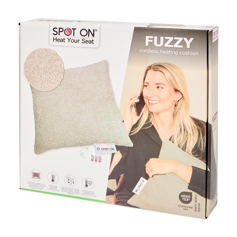 Spot On infrared heated cushion Fuzzy - Taupe in packaging