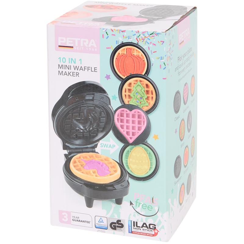 Petra 10-in-1 mini waffle maker in packaging