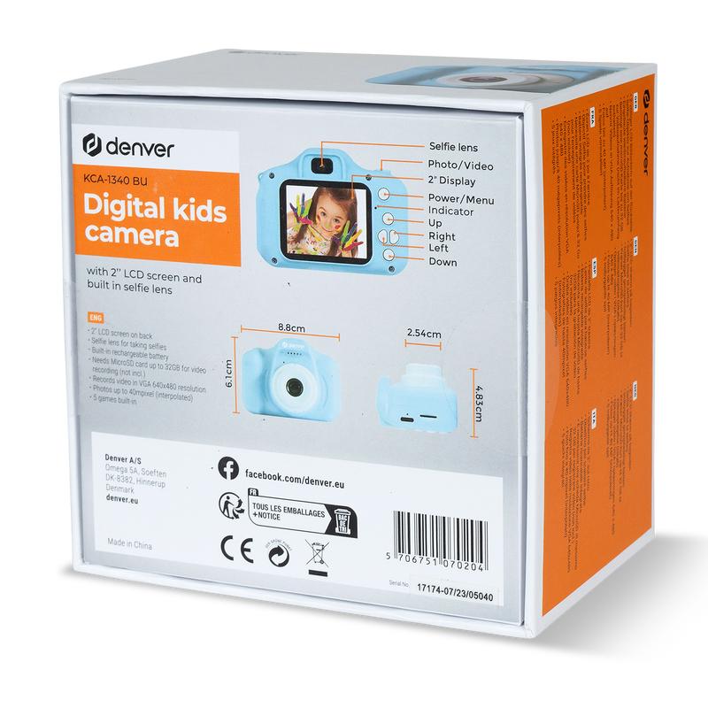 Back packaging of the Denver blue children's camera type: KCA-1340