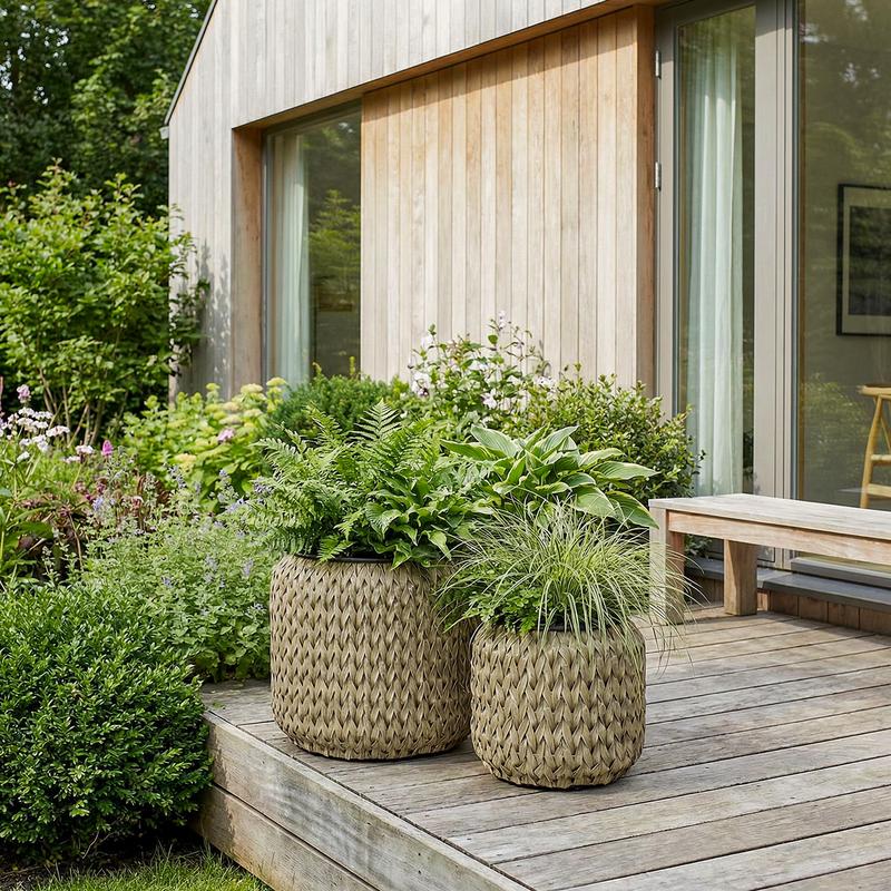 Set of 2 short plant pots - natural Ø 33 x 30 cm / Ø 45 x 42 cm