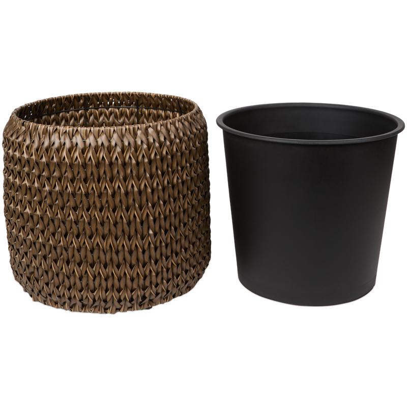 Set of 2 short plant pots - dark brown - with inner pot