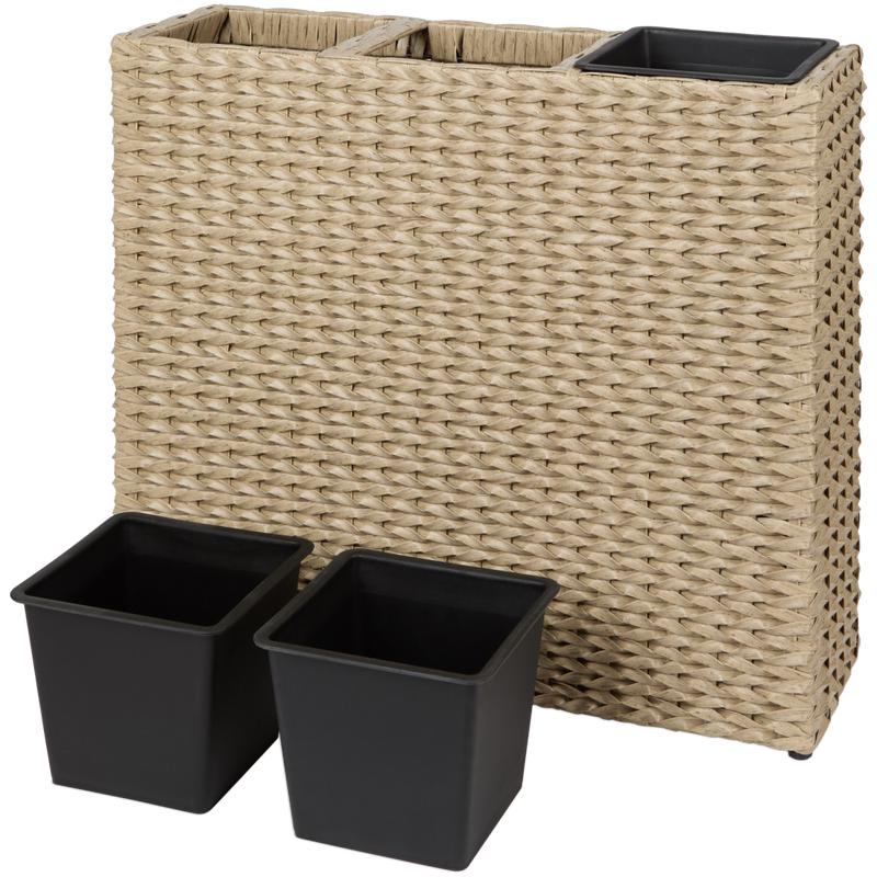 Rattan planter 3-in-1 - light brown - with removable inner pots