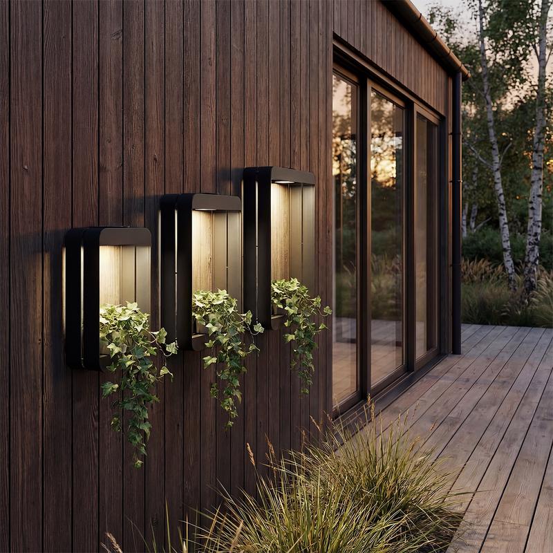Wall planter set with solar lighting - garden lifestyle image