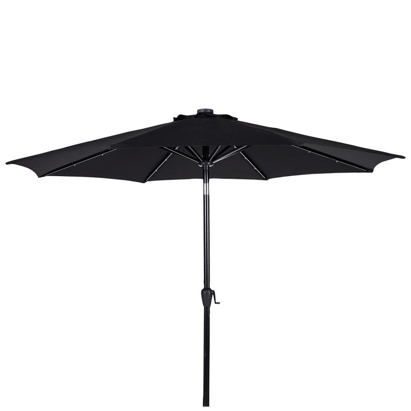 Parasol with solar lighting opened