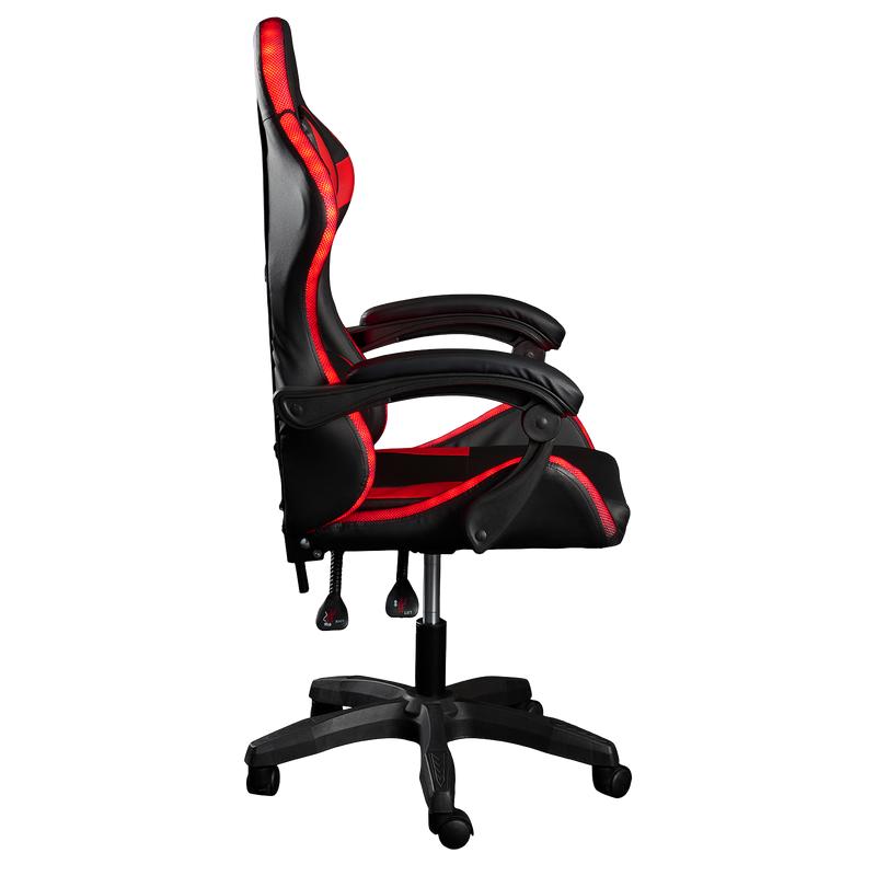 Gaming chair Red with LED back straight side view