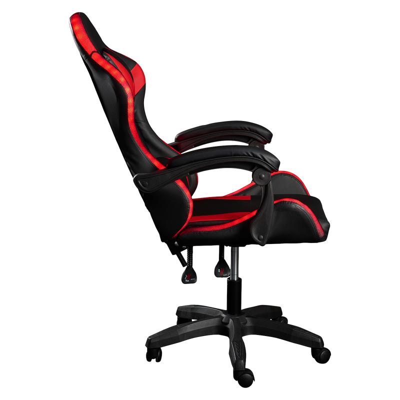 Chaise gaming rouge inclinée de profil