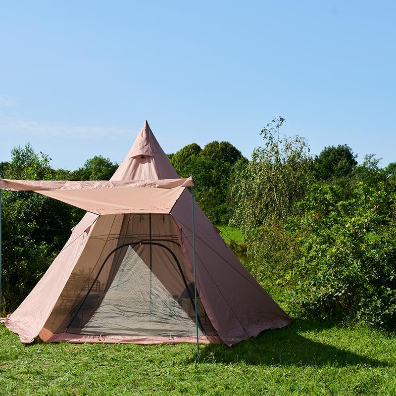 Glamping tipi tent - opened with mosquito net