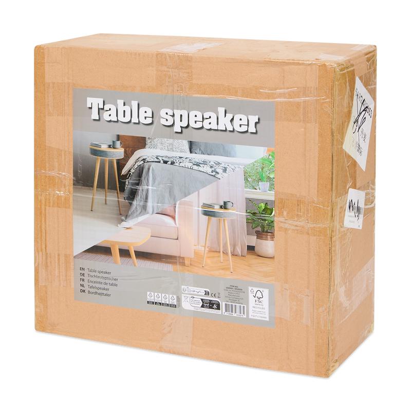 Design side table with built-in speaker in packaging