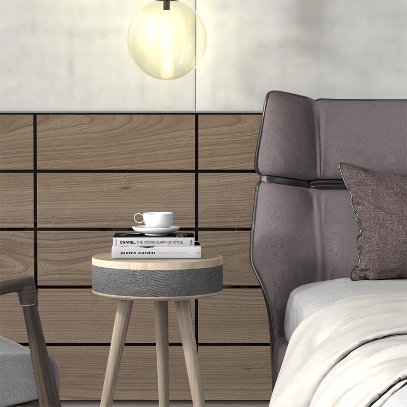 Design side table with built-in speaker in bedroom