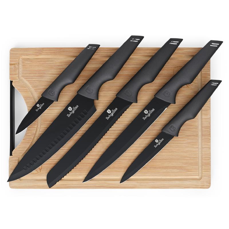 Knives on cutting board at an angle