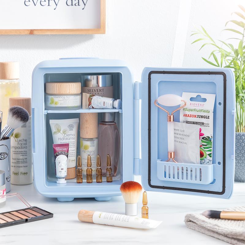 Mini fridge for cosmetics filled