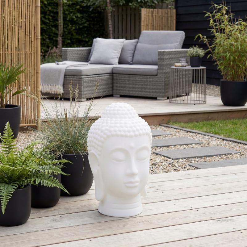 XXL solar Buddha light in garden - lifestyle image