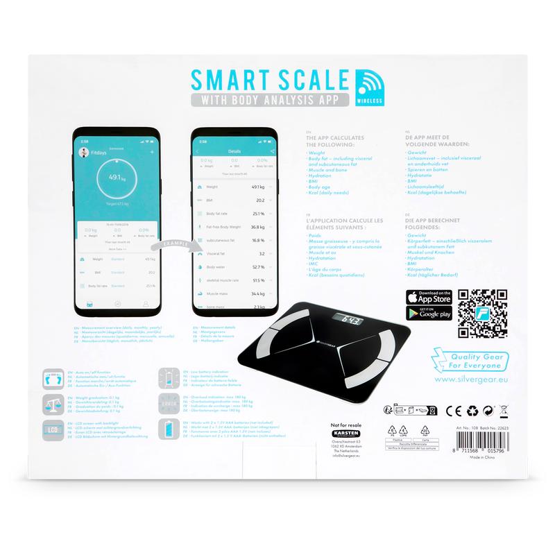 Back of the Silvergear smart scale packaging