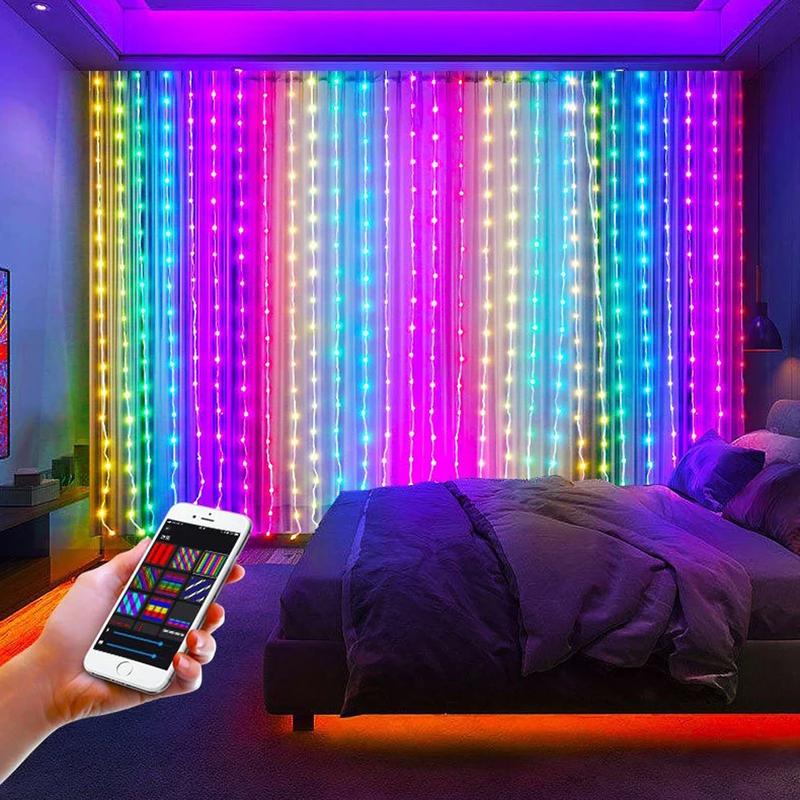 Interactief LED gordijn (400LEDs) in slaapkamer