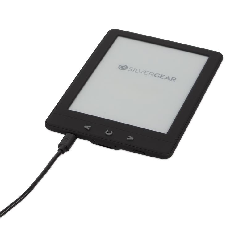 Silvergear e-reader - Zwart kabel ingeplugd