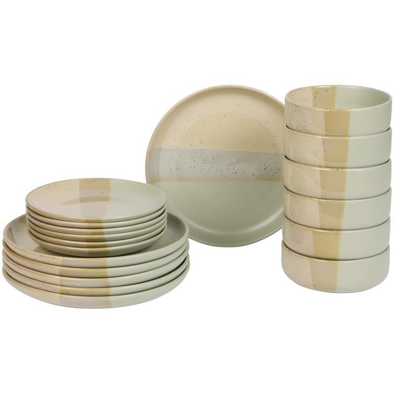 Azur serviesset met gespikkeld design - beige/groen