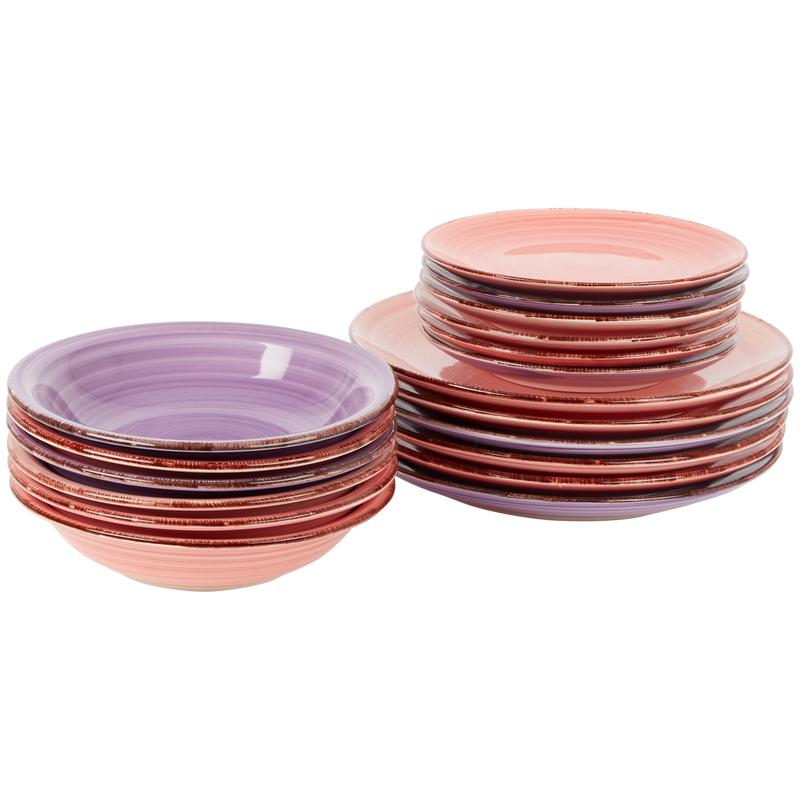 Plate set - Pink 18 pieces stacked