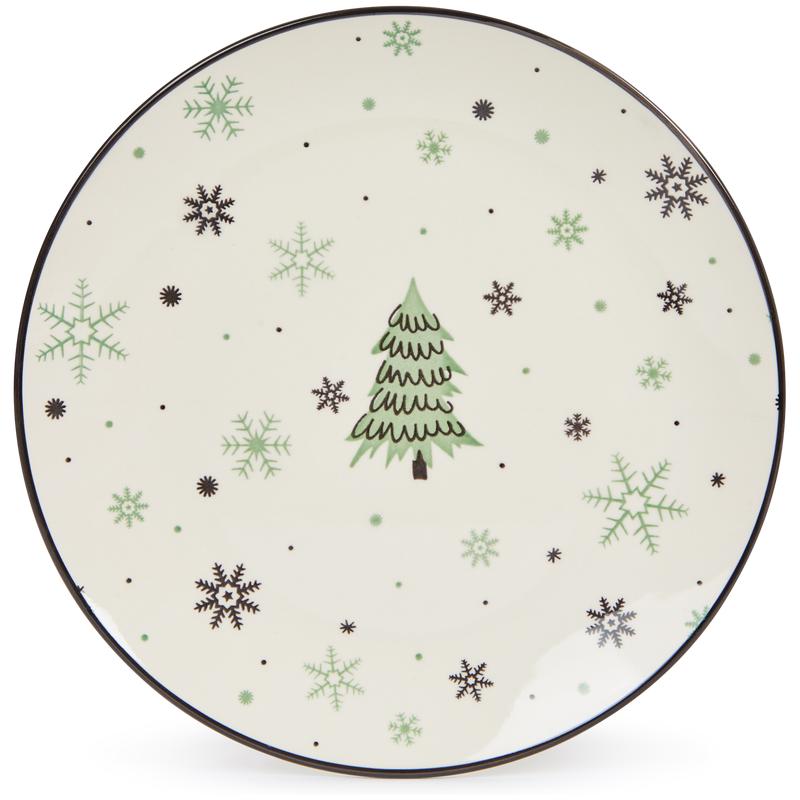 Green plate set Snowflake top of large plate