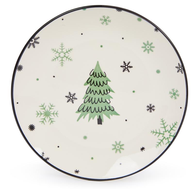 Green plate set Snowflake top of plate