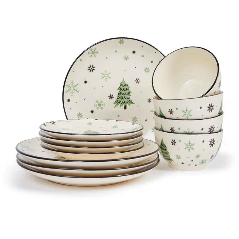 Plate set Snowflake - green - plates and bowls