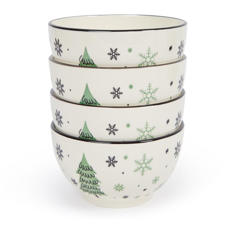 Green plate set Snowflake bowls stacked