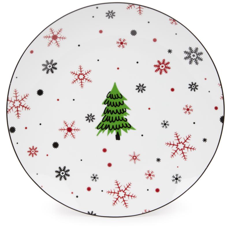 Rood bordenset kerstboom bord bovenaanzicht