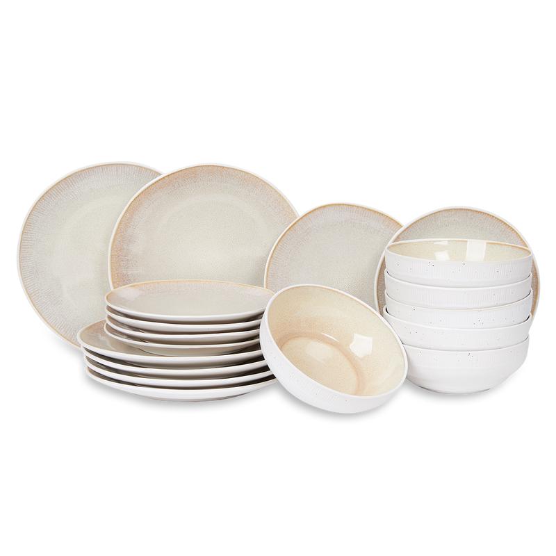 Dinner set with reactive glaze - sand - set