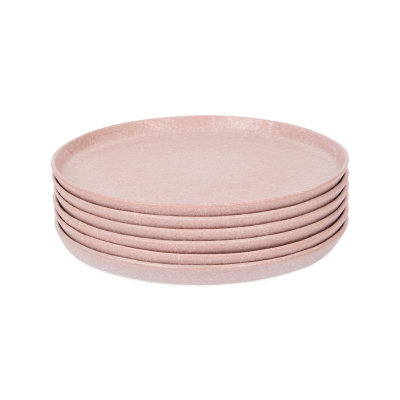 18-delige dinnerset - pastel roze ontbijtborden opgestapeld