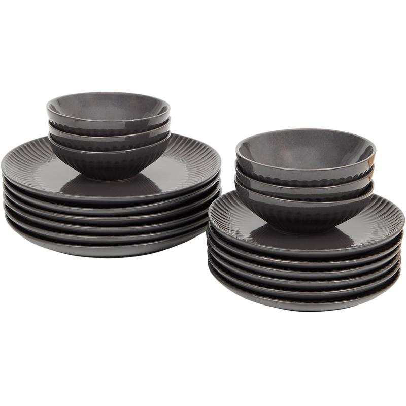 Shiny dinner set - grey - bowls stacked on plates