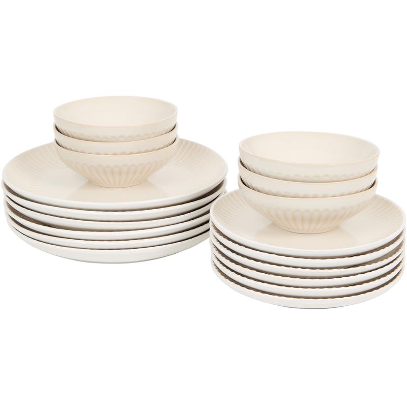 Shiny dinner set – beige – bowls stacked on top of plates
