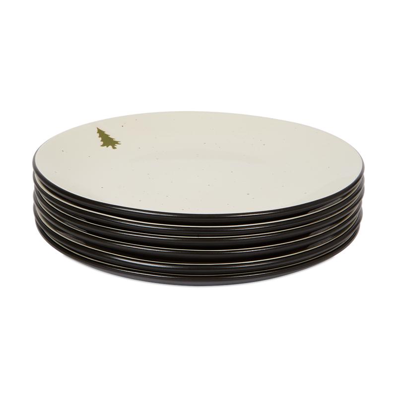 Speckled dinner set - Black with Christmas tree plates stacked