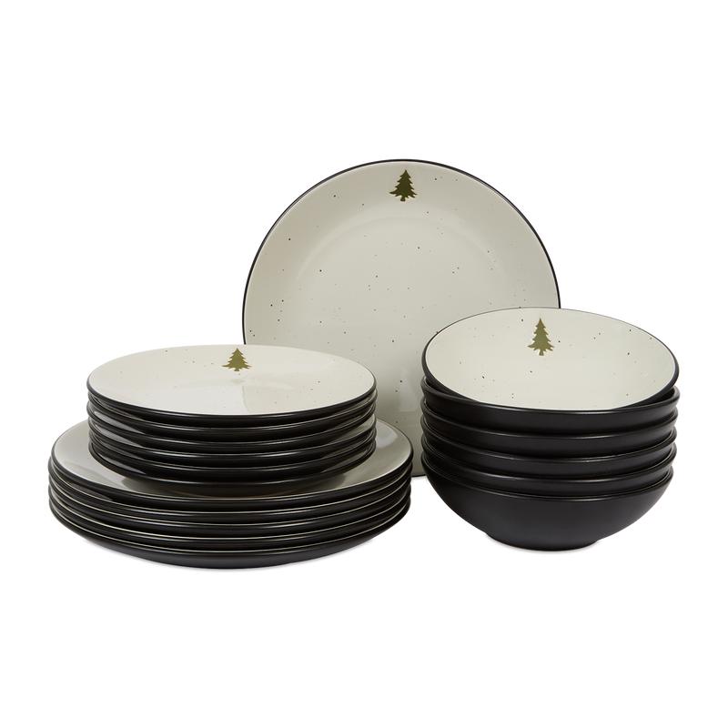 Speckled dinner set - Black with Christmas tree complete set