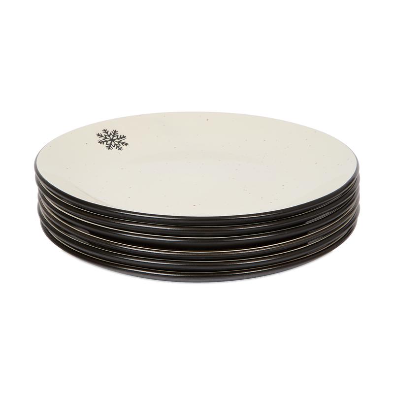 Speckled plate set - Black with snowflake breakfast plates stacked