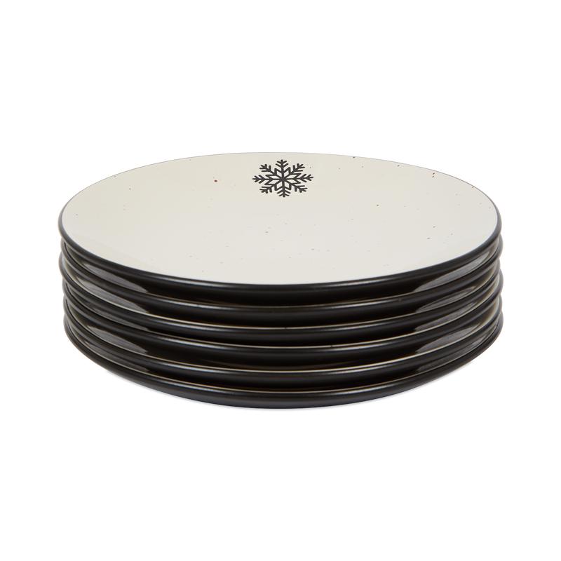 Speckled plate set - Black with snowflake plates stacked