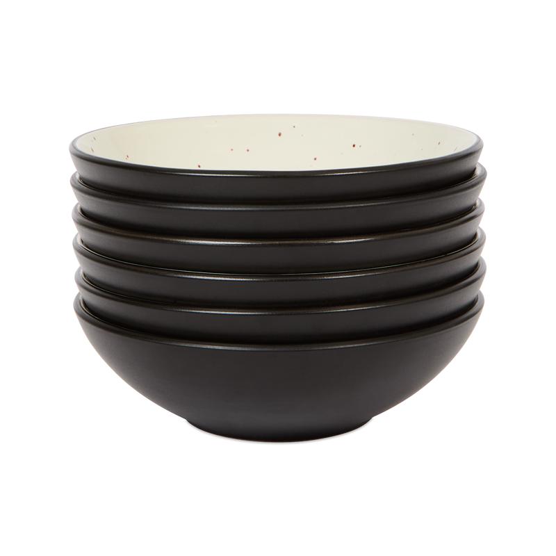 Speckled dinner set - Black with snowflake bowls stacked