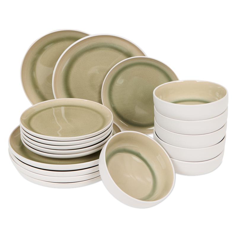 Dinner set - green / white 18-piece | 6-person