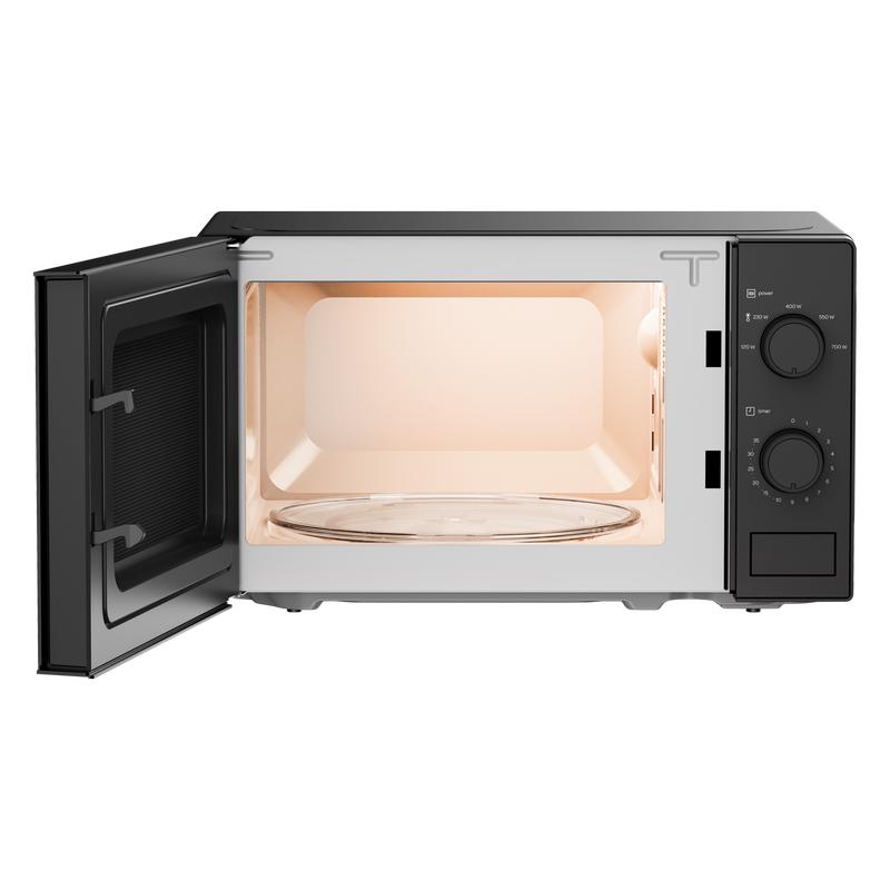 Tomado microwave oven door open and switched on