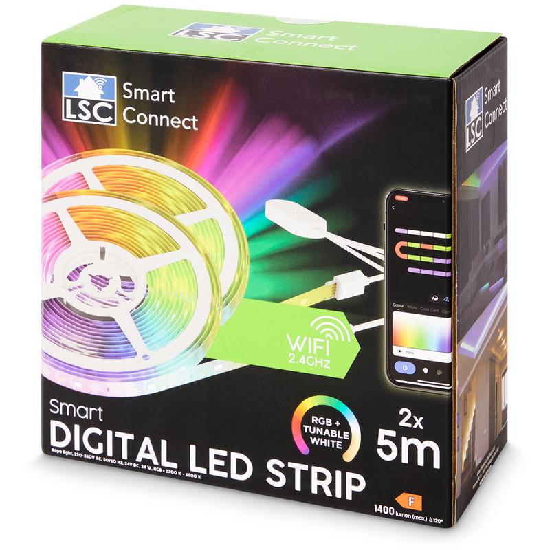 Rubans LED numériques LSC Smart Connect - 2 x 5 mètres - Dimmable - Coloré  - 10 m