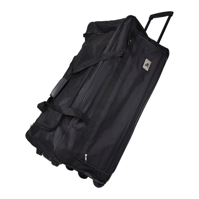 XXL black holdall on wheels - viewed at an angle