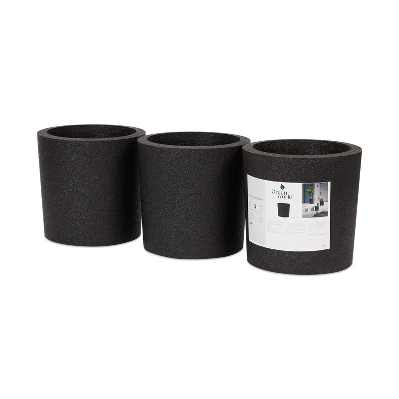 Lot de 3 pots ronds noirs